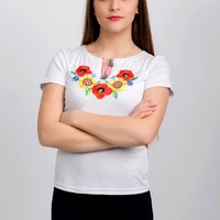 Женская вышитая футболка. Мак и подсолнух S (42-44)