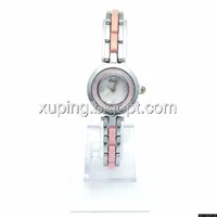 Часы KIMIO Серебристый, с розовой вставкой и камнями, длина браслета 18см, циферблат 22мм