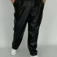 Теплі Стильні штани "Брайтон-3" екошкіра на флісі вільного крою Батал 66-68 70-72 74-72