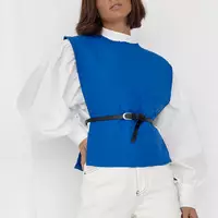 Блуза с объемными рукавами с накидкой и поясом ELISA - синий цвет, L (есть размеры)