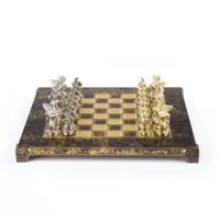 S16BRO шахи "Manopoulos", "Спартанський воїн", латунь, у дерев'яному футлярі, коричневі, 28х28см,