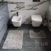 Набір килимків для ванної кімнати ECONOM Хвиля, срібний антиковзкий, міцний, легкий у догляді