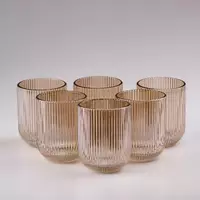 Набір склянок фігурних прозорих ребристих із товстого скла 6 штук, tea color