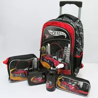 Набір: чемодан-дитячий рюкзак на 2 колесах+сумка+пенал+ланчбокс+пляшка "Машина"